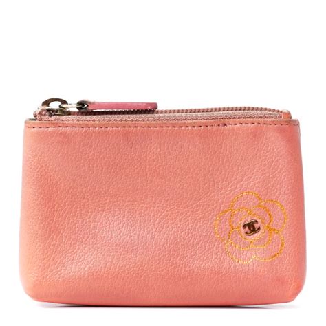 CHANEL Goatskin Camellia Key Pouch Light Pink 